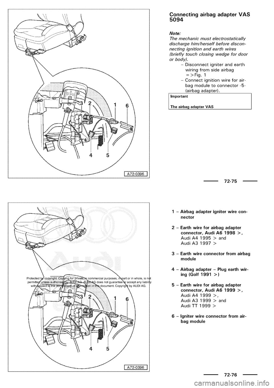 AUDI A3 1999 8L / 1.G General Body Assembly Interior Workshop Manual 