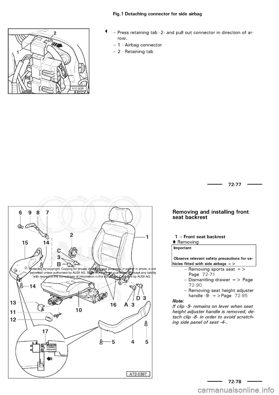 AUDI A3 1997 8L / 1.G General Body Assembly Interior Workshop Manual 