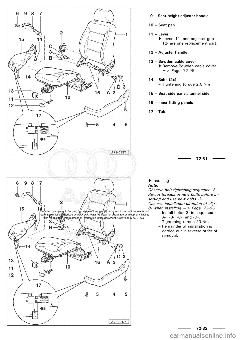 AUDI A3 1999 8L / 1.G General Body Assembly Interior Workshop Manual 