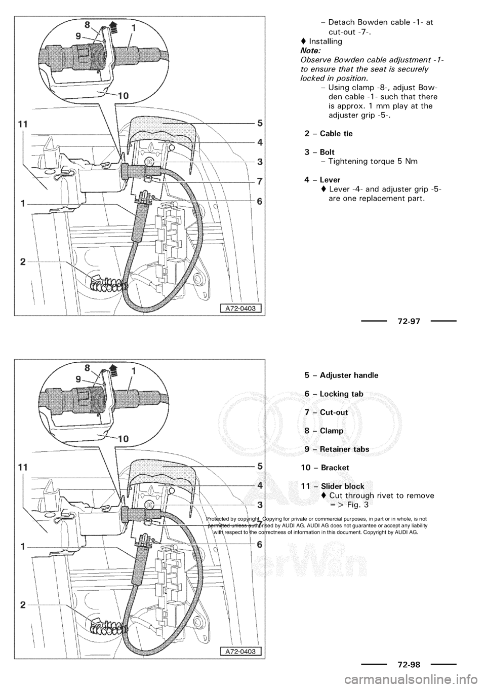 AUDI A3 1997 8L / 1.G General Body Assembly Interior Workshop Manual 