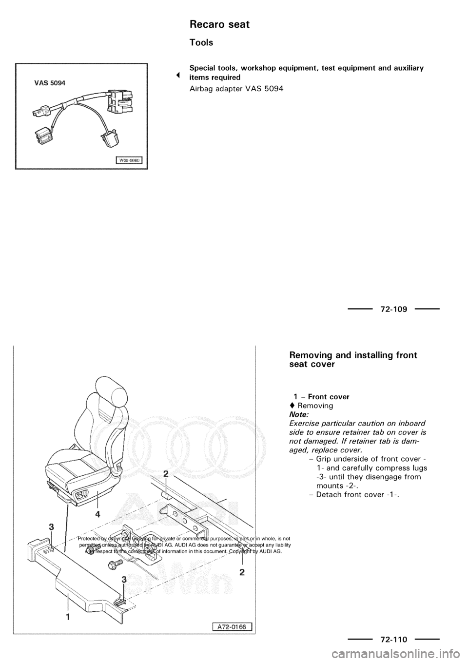 AUDI A3 2000 8L / 1.G General Body Assembly Interior Workshop Manual 