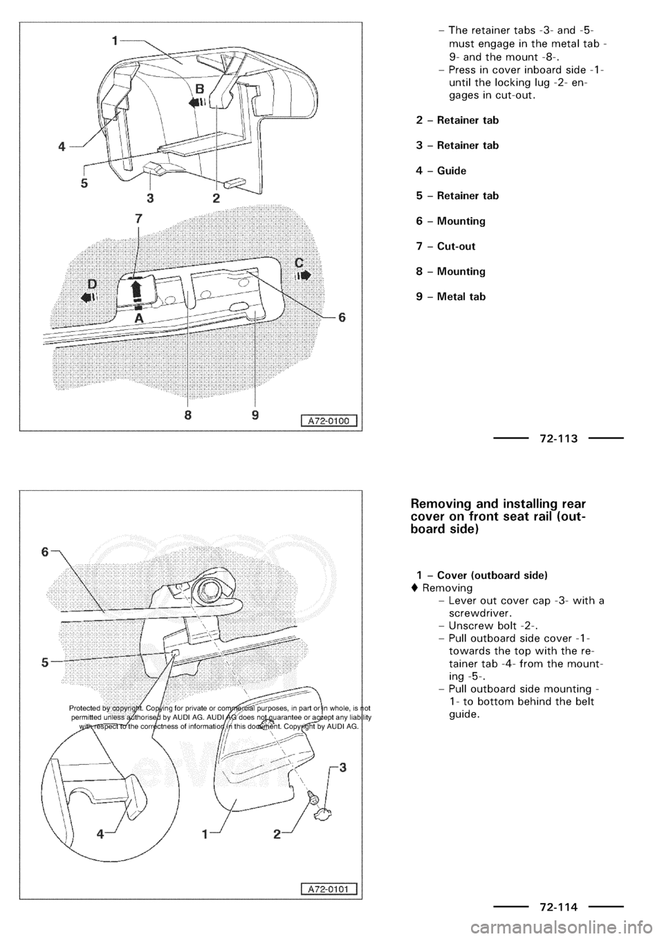 AUDI A3 1999 8L / 1.G General Body Assembly Interior Workshop Manual 