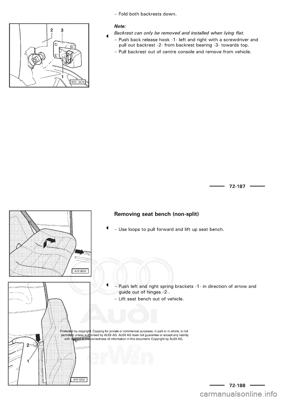 AUDI A3 2000 8L / 1.G General Body Assembly Interior Workshop Manual 