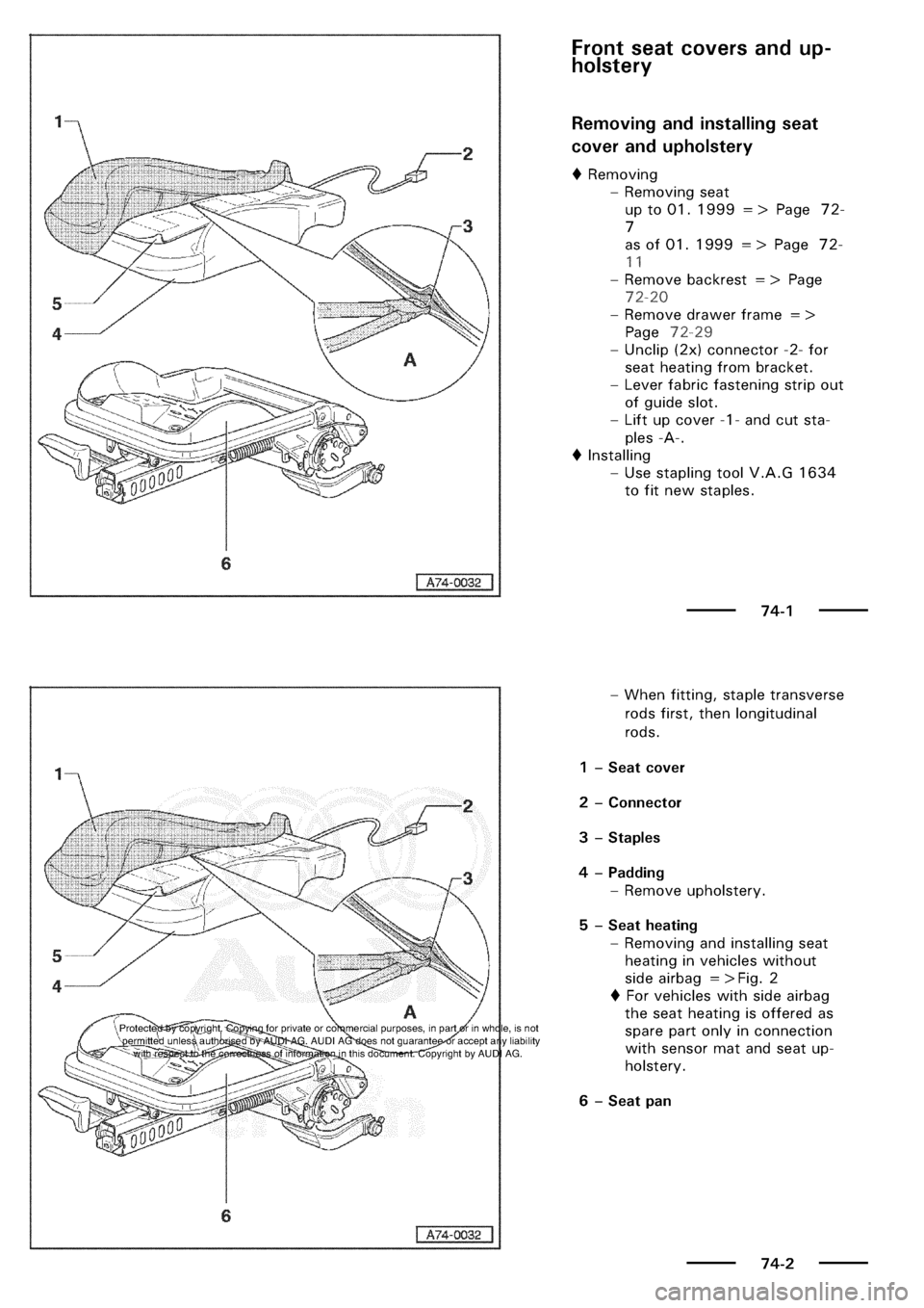 AUDI A3 1998 8L / 1.G General Body Assembly Interior Workshop Manual 