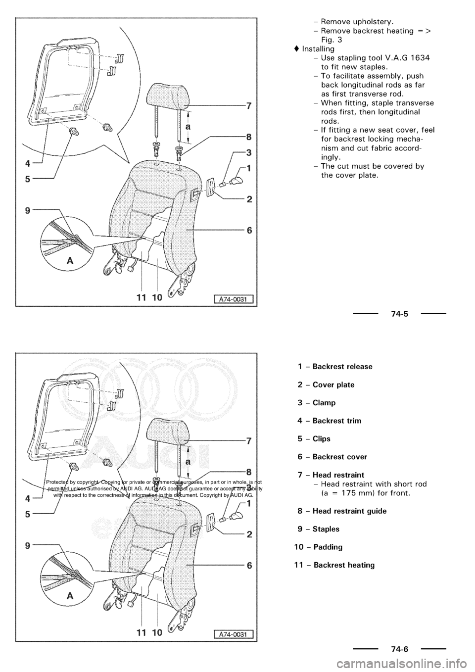 AUDI A3 1997 8L / 1.G General Body Assembly Interior Workshop Manual 