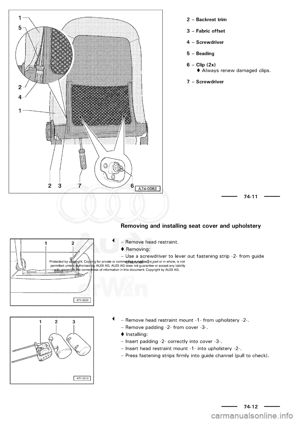 AUDI A3 2003 8L / 1.G General Body Assembly Interior Workshop Manual 