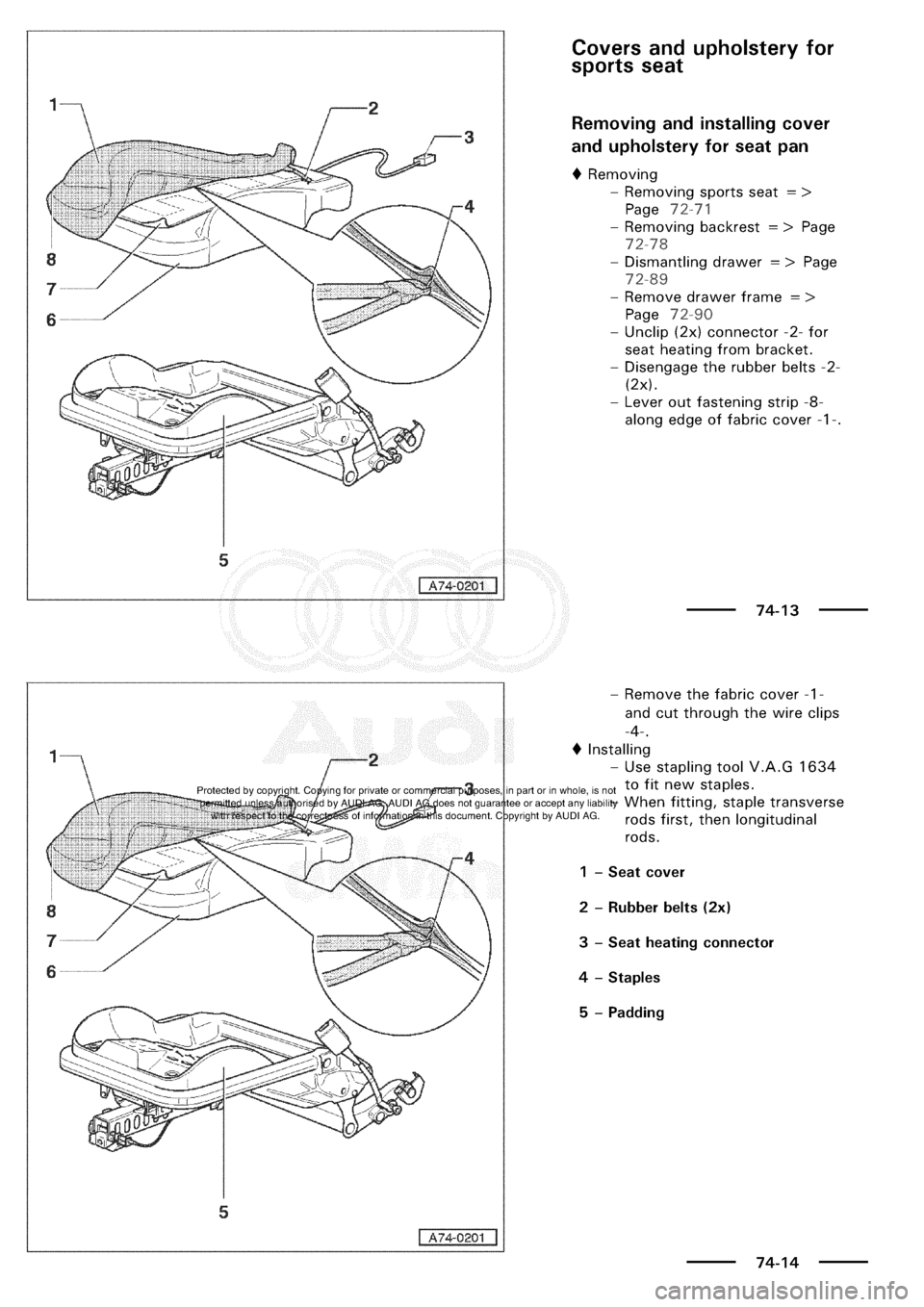 AUDI A3 1998 8L / 1.G General Body Assembly Interior Workshop Manual 