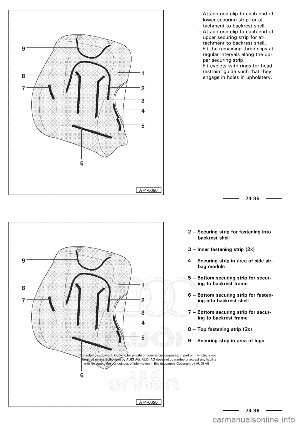 AUDI A3 2000 8L / 1.G General Body Assembly Interior Workshop Manual 