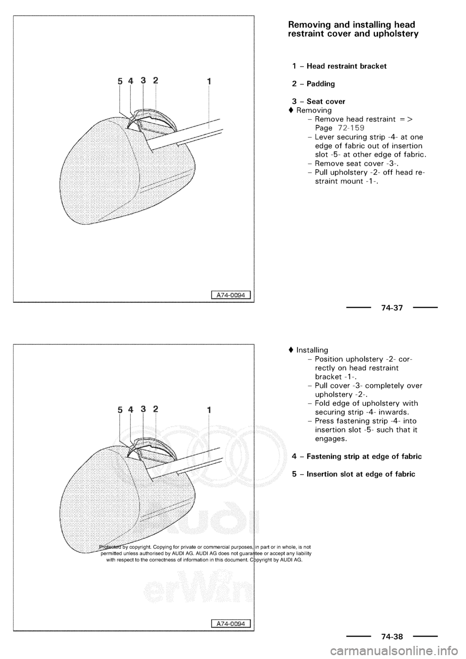 AUDI A3 2000 8L / 1.G General Body Assembly Interior Workshop Manual 