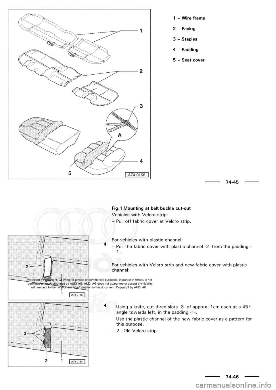 AUDI A3 2000 8L / 1.G General Body Assembly Interior Workshop Manual 