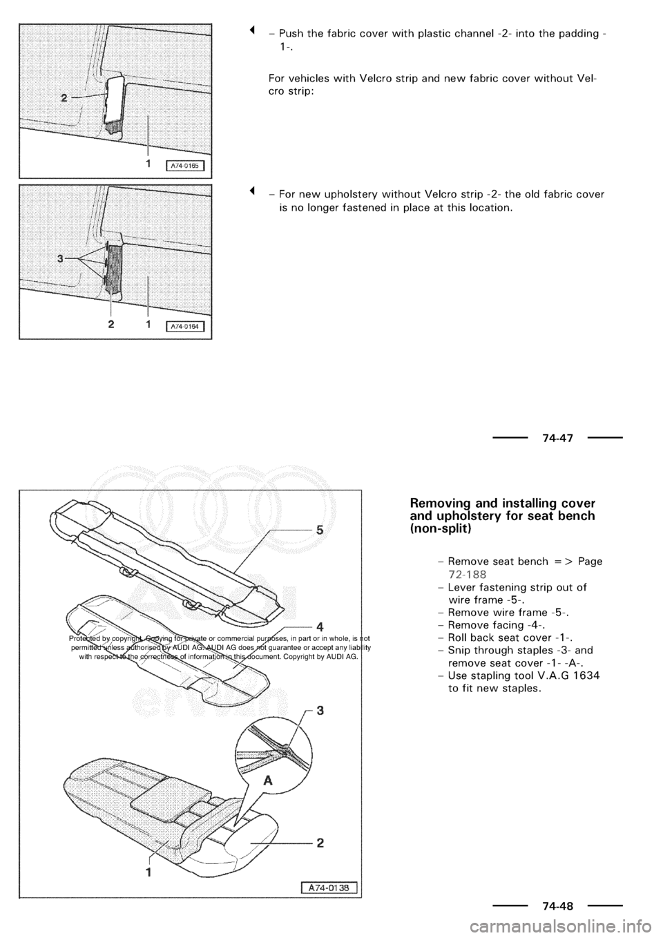 AUDI A3 2000 8L / 1.G General Body Assembly Interior Workshop Manual 