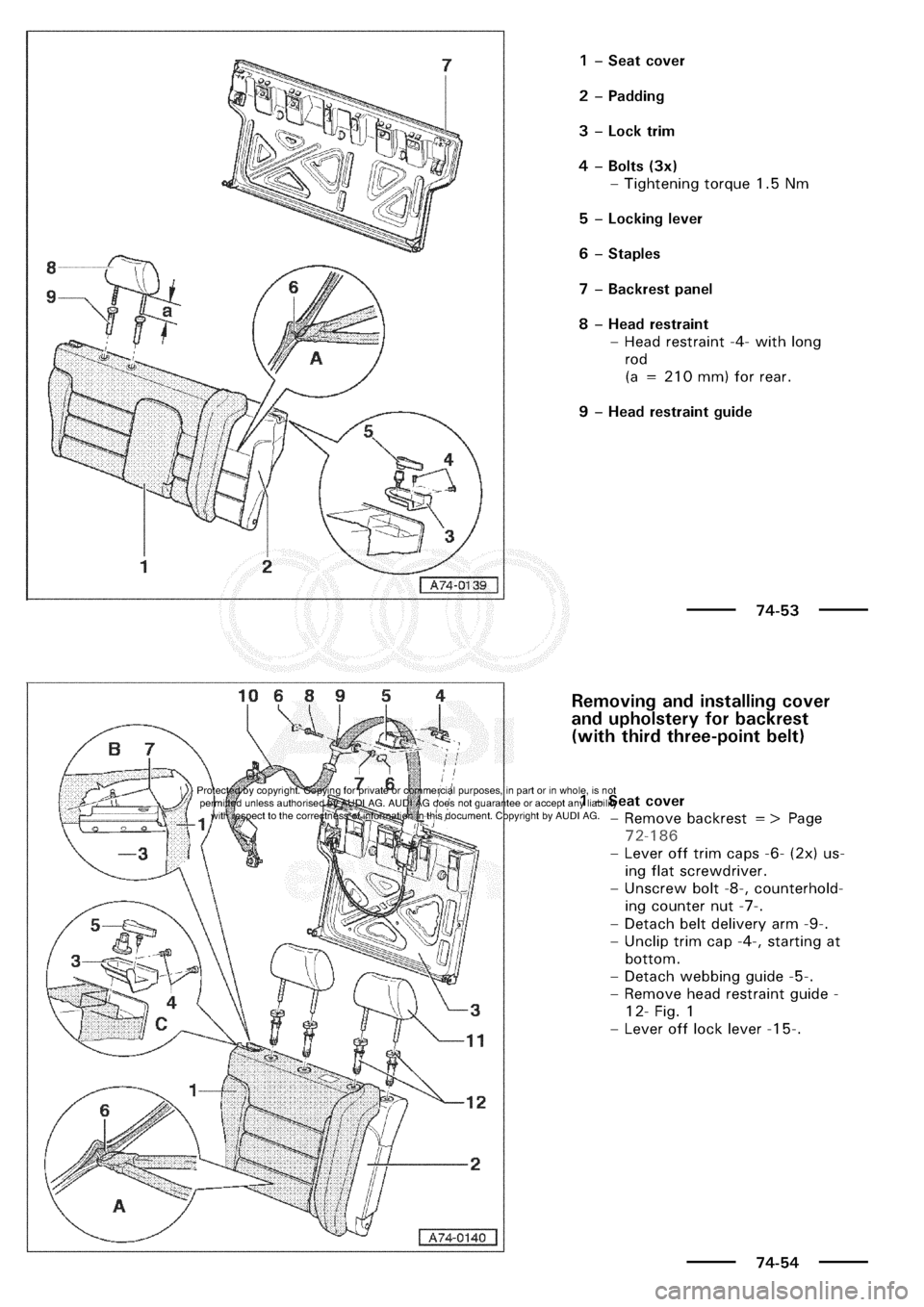 AUDI A3 2000 8L / 1.G General Body Assembly Interior Workshop Manual 