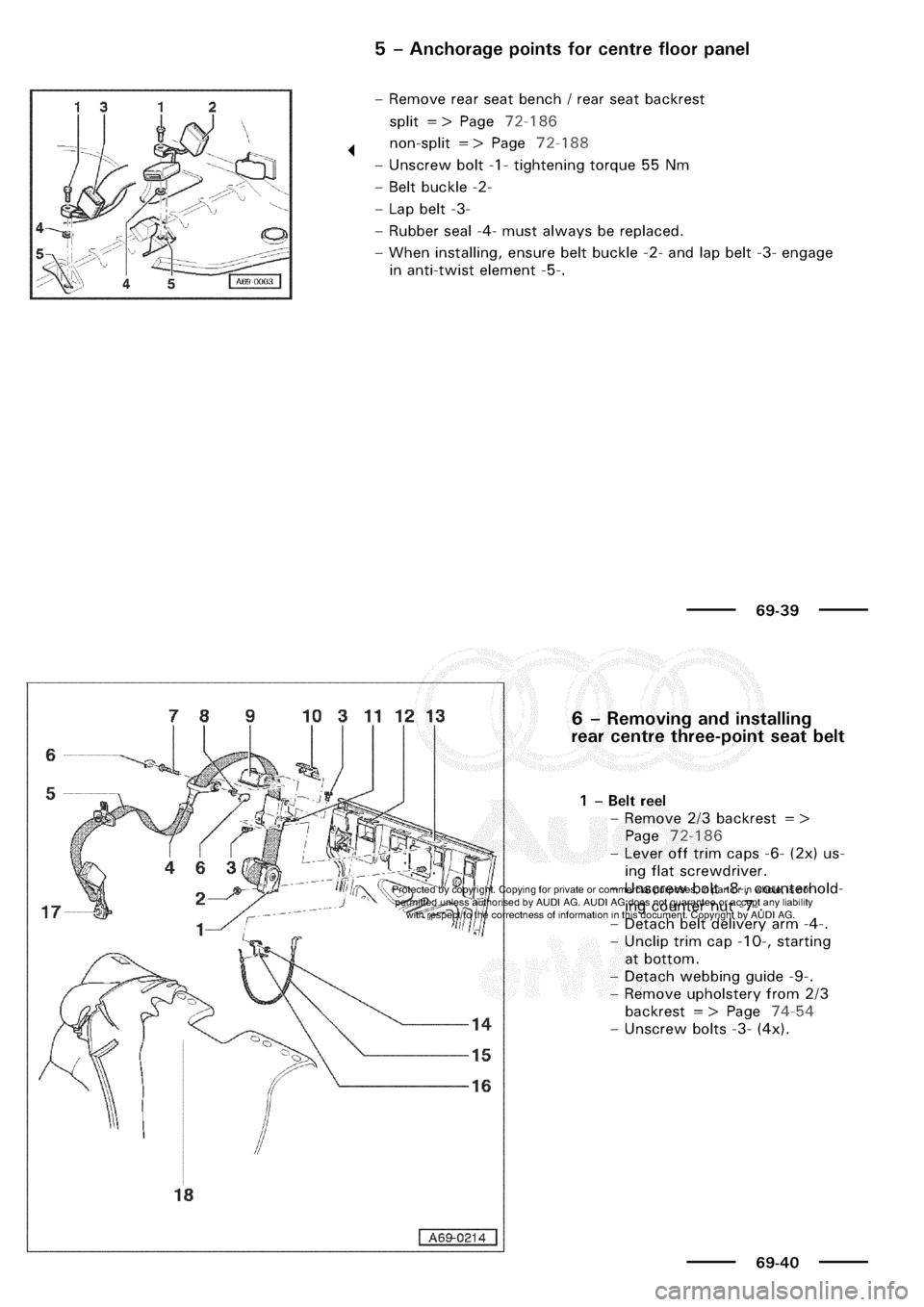 AUDI A3 1998 8L / 1.G General Body Assembly Interior Service Manual 