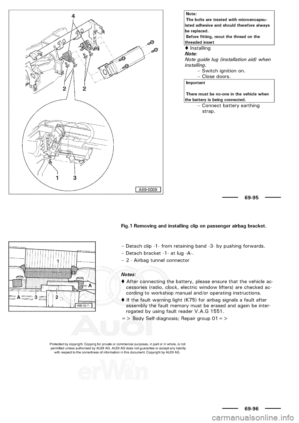 AUDI A3 1997 8L / 1.G General Body Assembly Interior Manual PDF 
