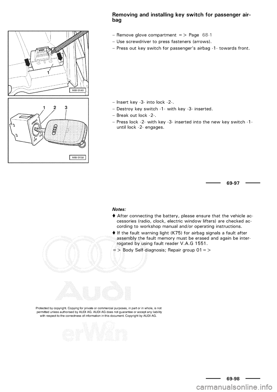 AUDI A3 2000 8L / 1.G General Body Assembly Interior Manual PDF 