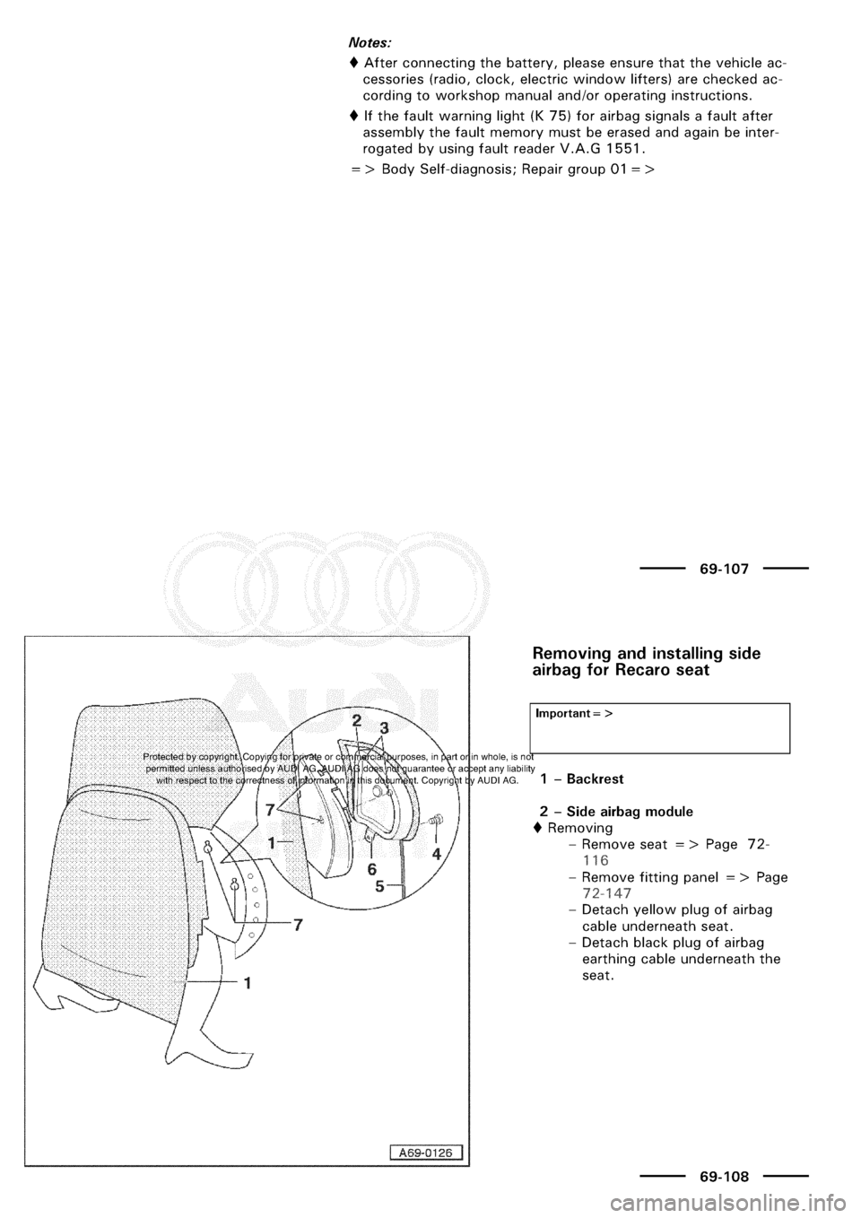 AUDI A3 1998 8L / 1.G General Body Assembly Interior Manual PDF 