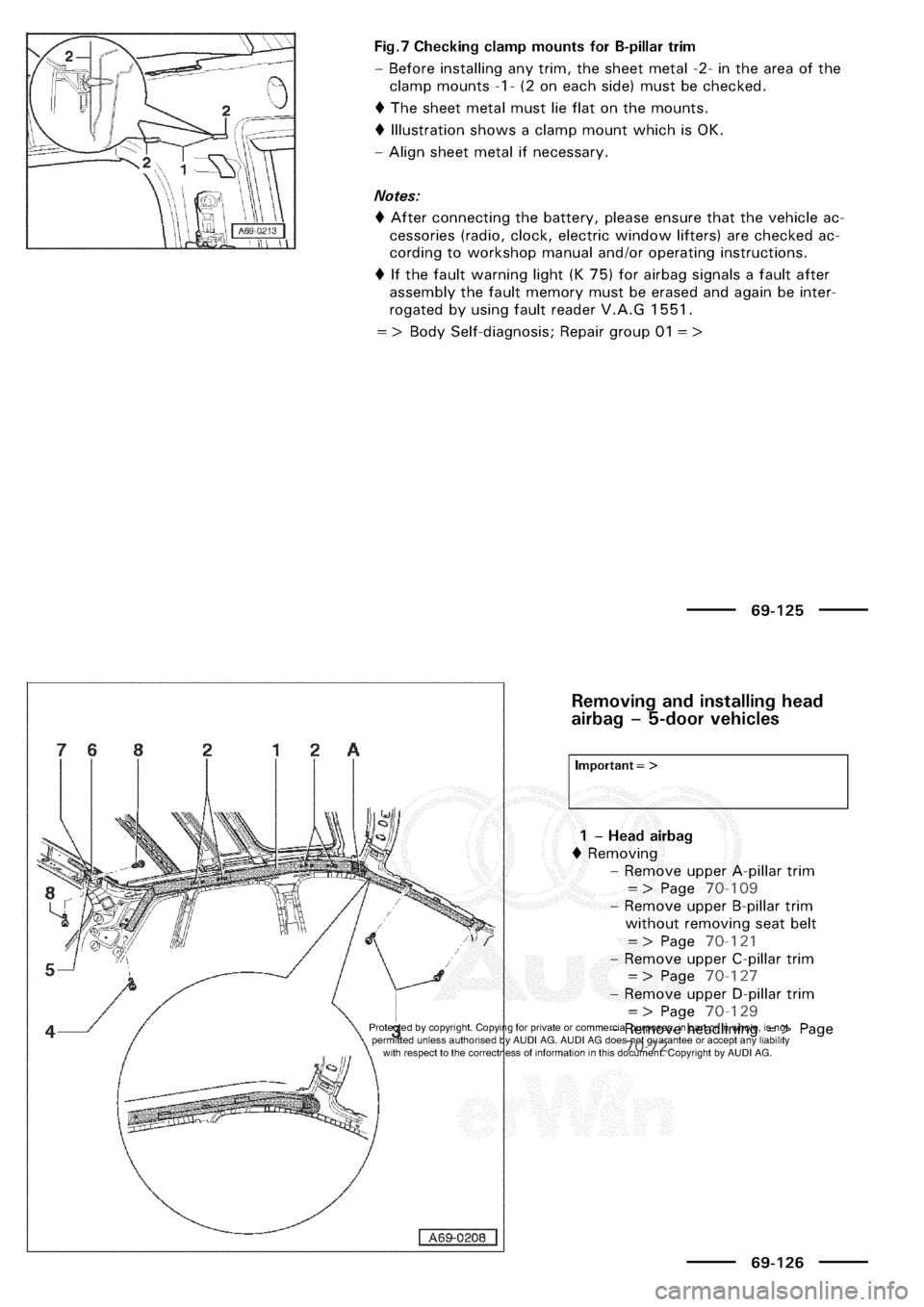 AUDI A3 2002 8L / 1.G General Body Assembly Interior Manual Online 