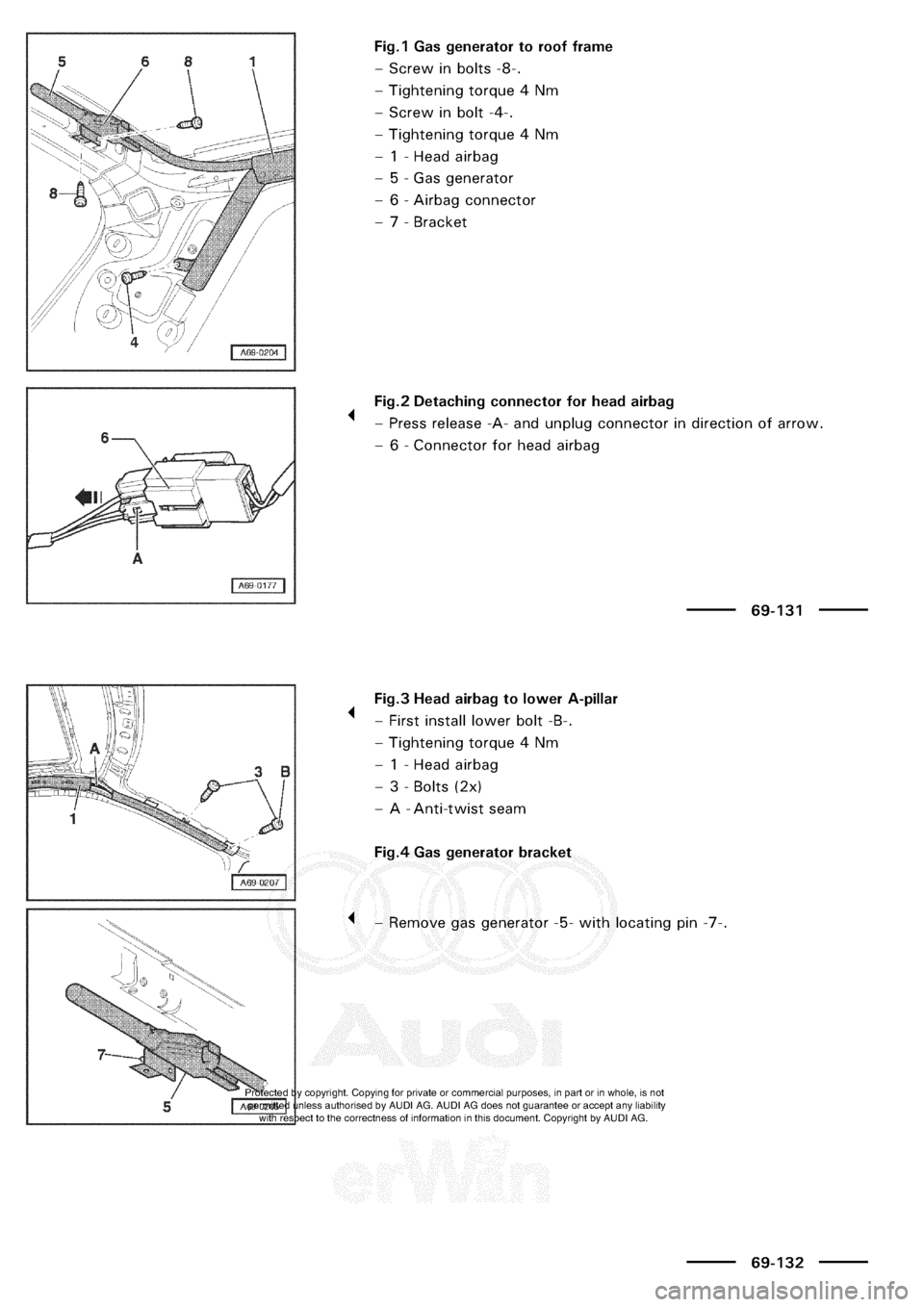 AUDI A3 2000 8L / 1.G General Body Assembly Interior Owners Manual 