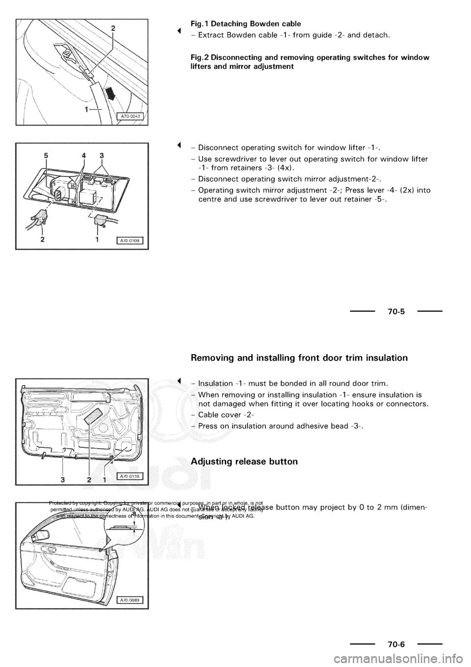AUDI A3 1999 8L / 1.G General Body Assembly Interior Owners Manual 