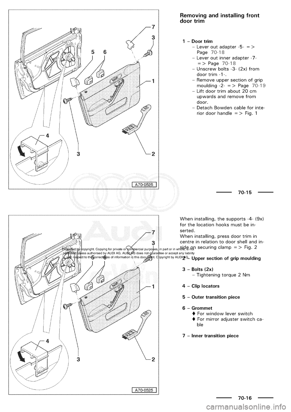 AUDI A3 2001 8L / 1.G General Body Assembly Interior Owners Manual 