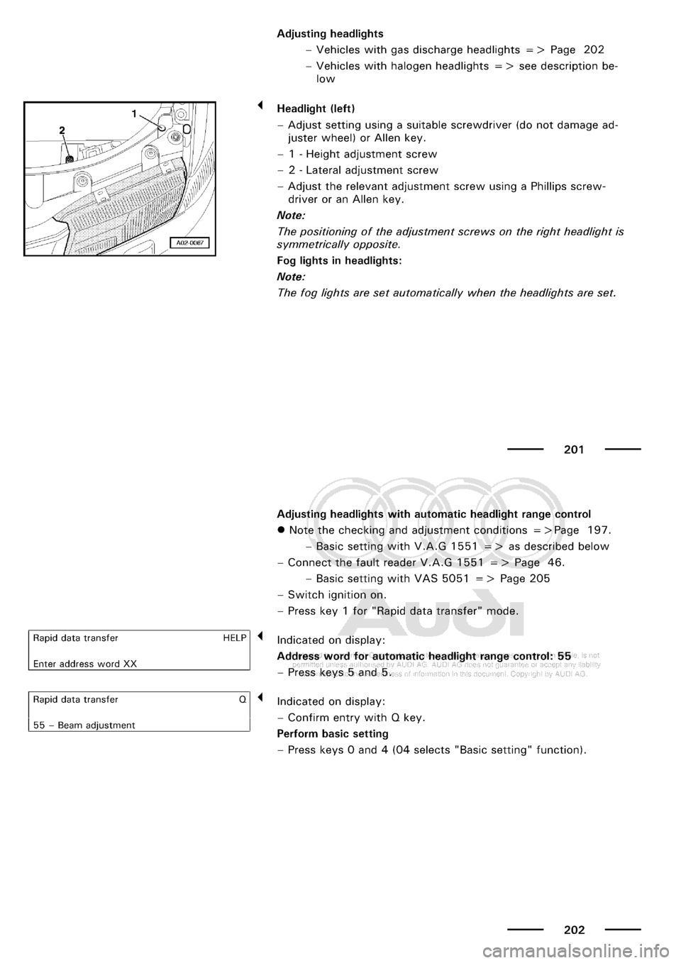 AUDI A3 2001 8L / 1.G Maintenance Workshop Manual 