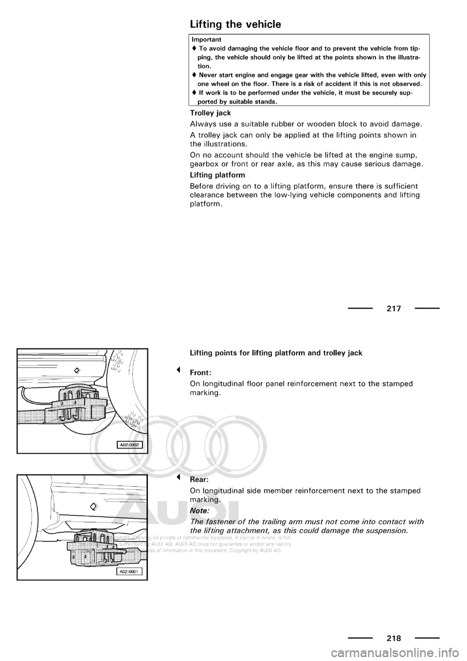 AUDI A3 2001 8L / 1.G Maintenance Workshop Manual 
