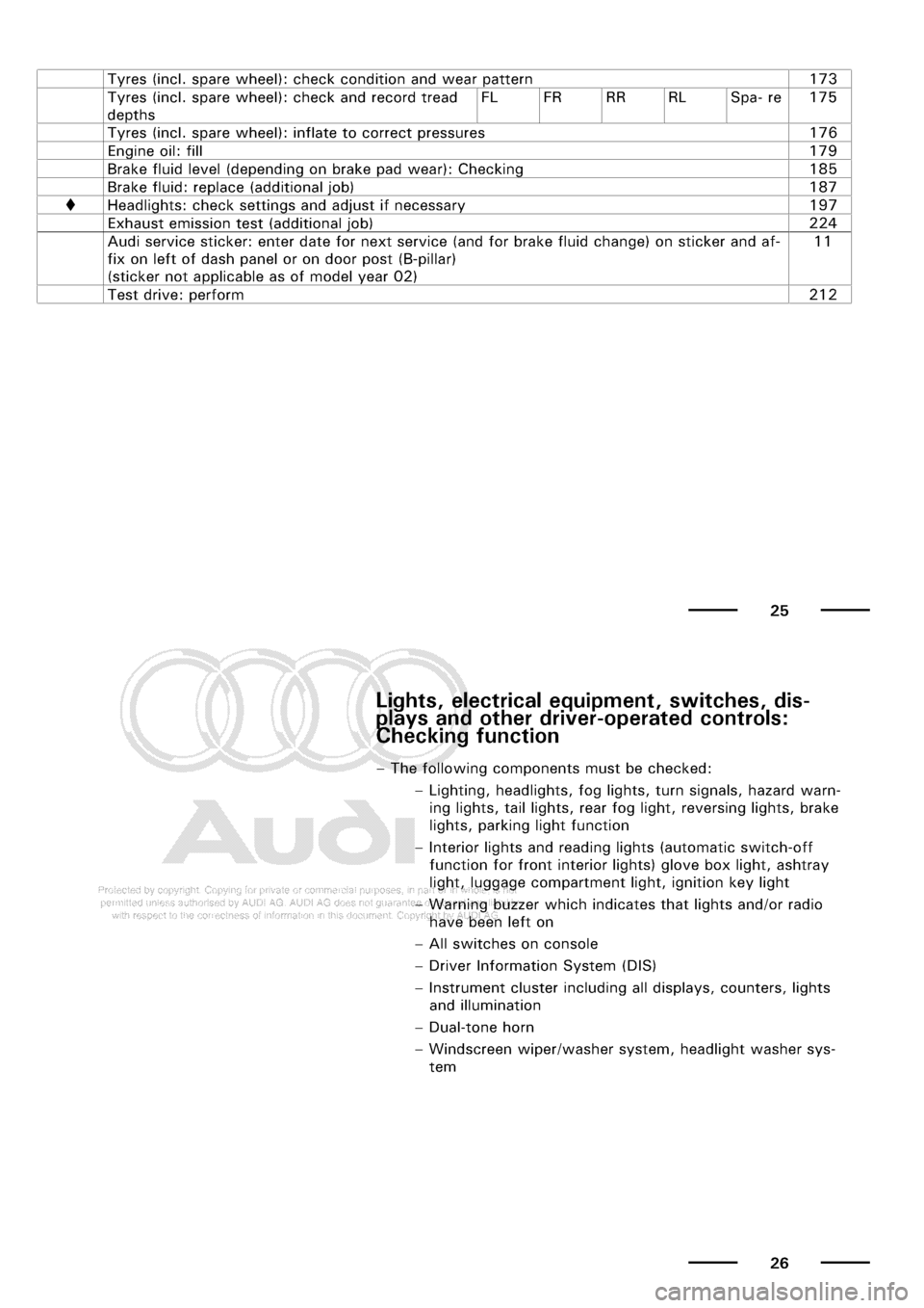 AUDI A3 2001 8L / 1.G Maintenance User Guide 