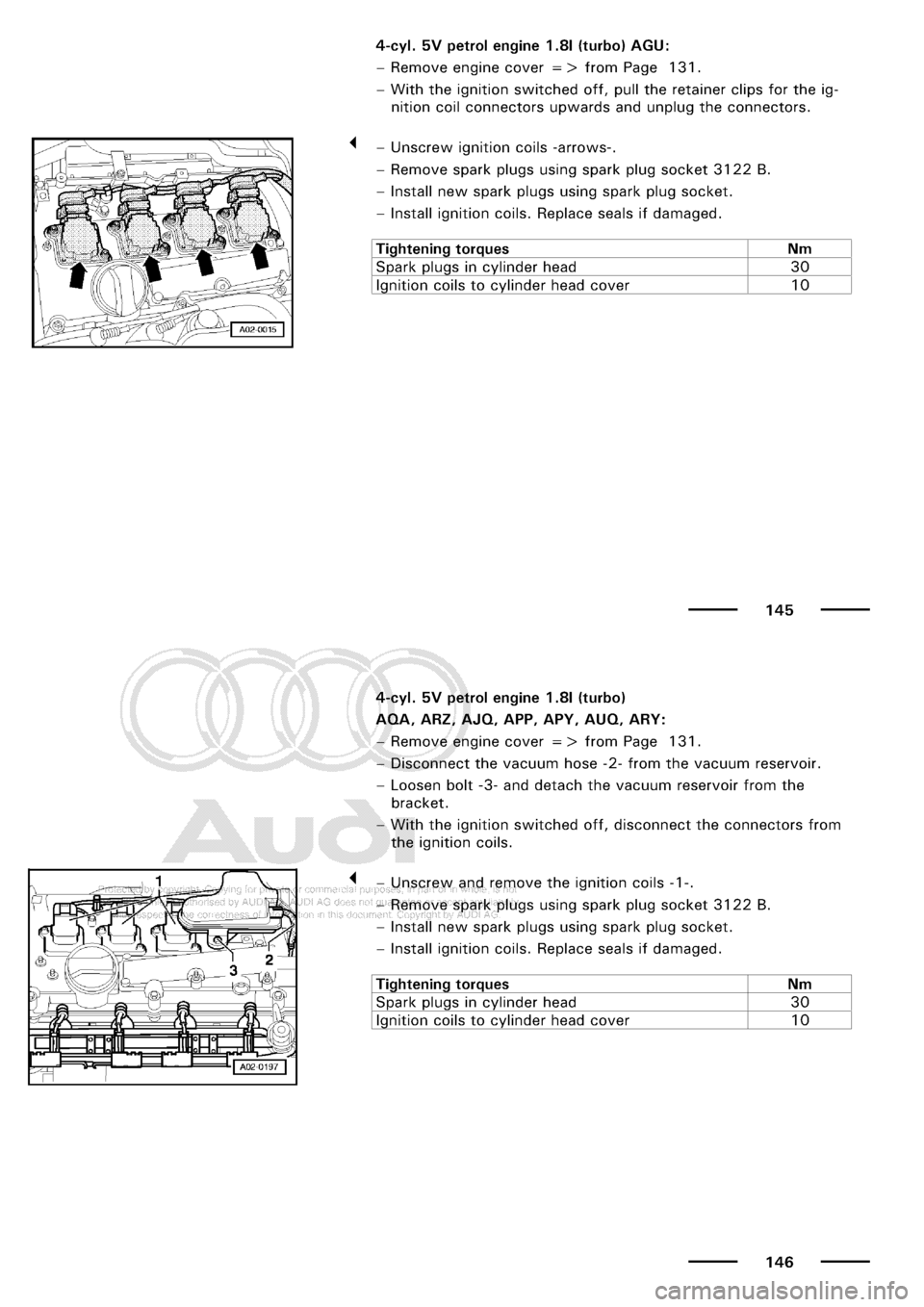AUDI A3 2002 8L / 1.G Maintenance Manual PDF 