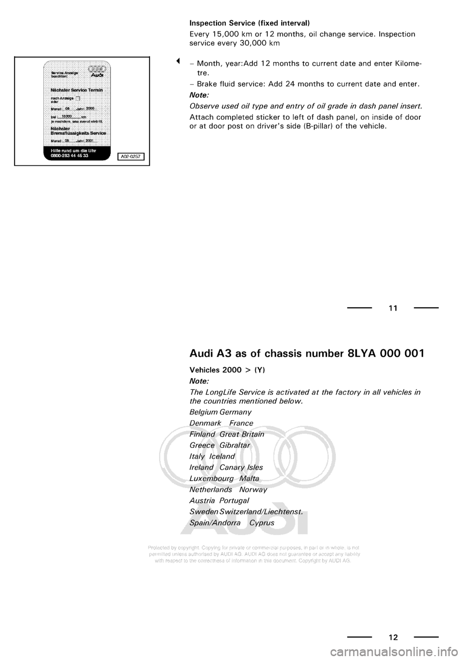 AUDI A3 2000 8L / 1.G Maintenance Workshop Manual 