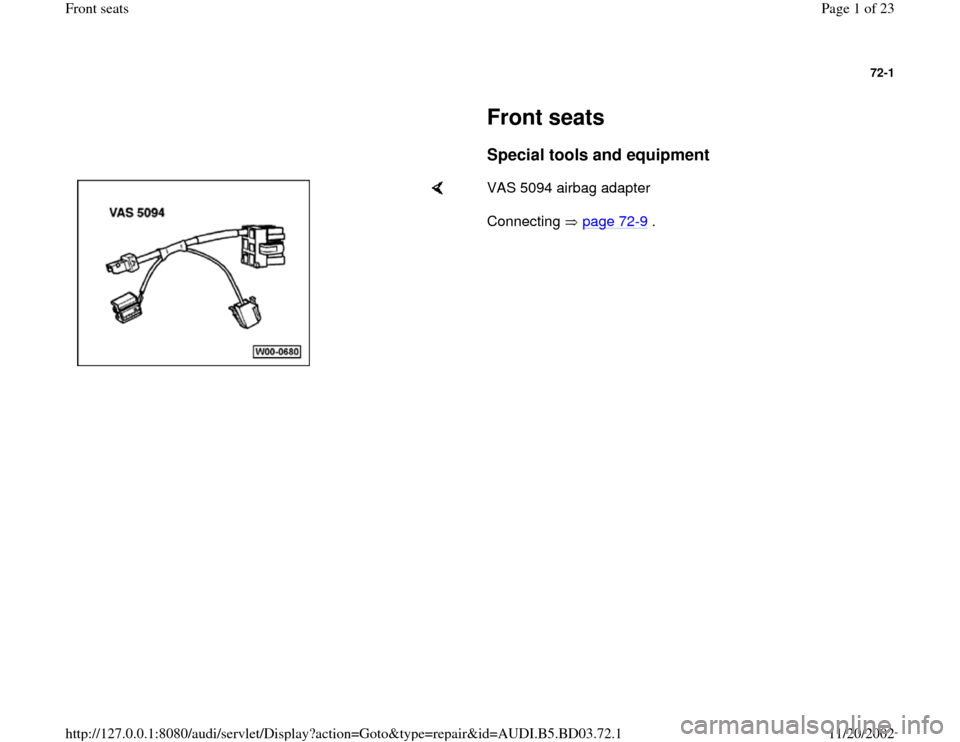 AUDI A4 1997 B5 / 1.G Front Seats Workshop Manual 