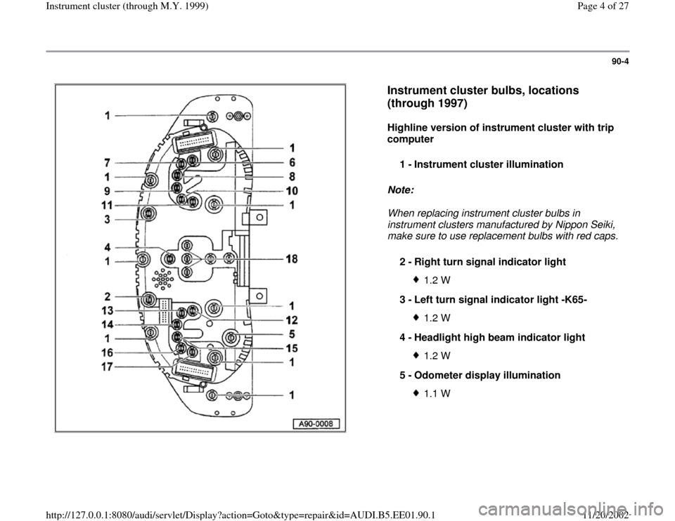 Bulb Audi A4 1995 B5 1 G Instrument Cluster Location Diagram Through Model Year 1999 Workshop Manual 27 Pages