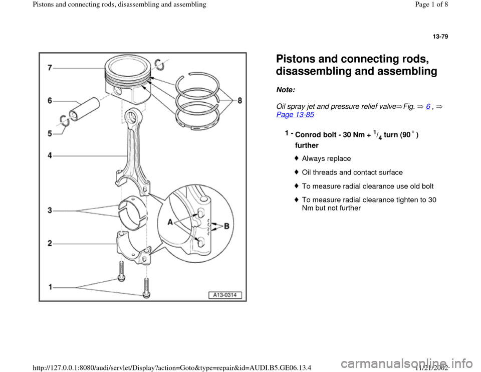 AUDI A4 2000 B5 / 1.G AWM Engine Pistons And Connecting Rods Workshop Manual 