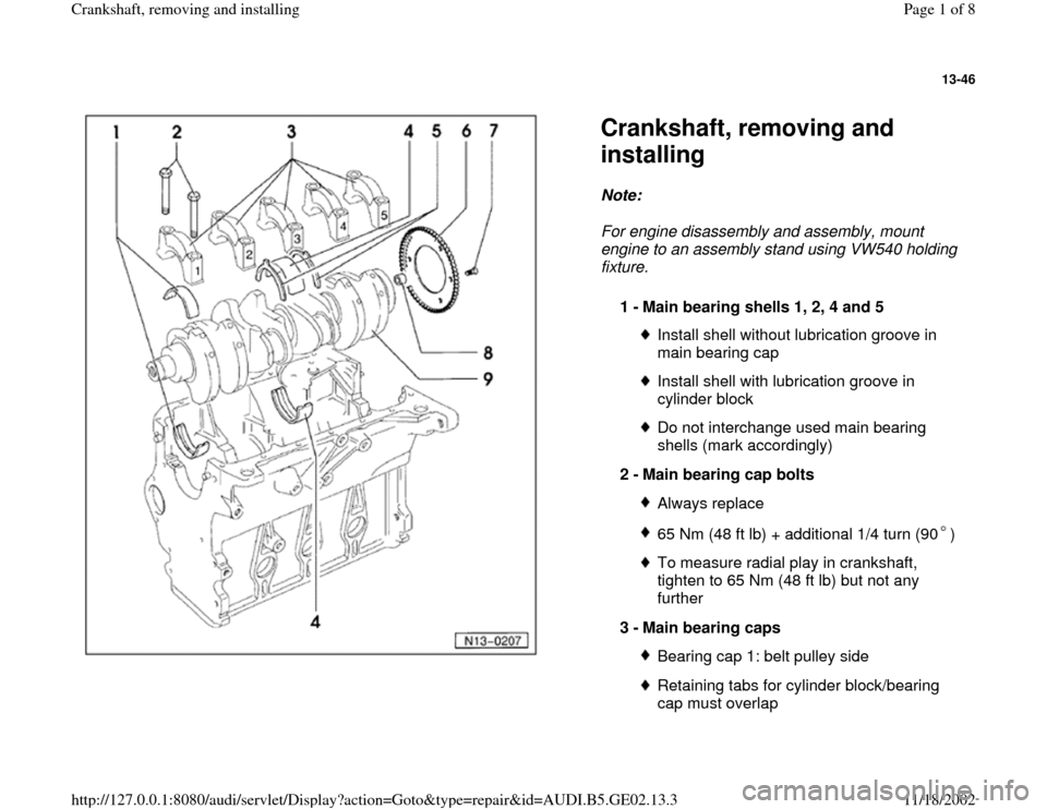 AUDI A3 1998 8L / 1.G AEB ATW Engines Crankshaft Workshop Manual 