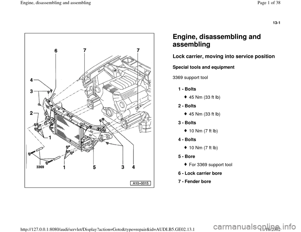 AUDI A4 1997 B5 / 1.G AEB ATW Engines Engine Assembly Workshop Manual 