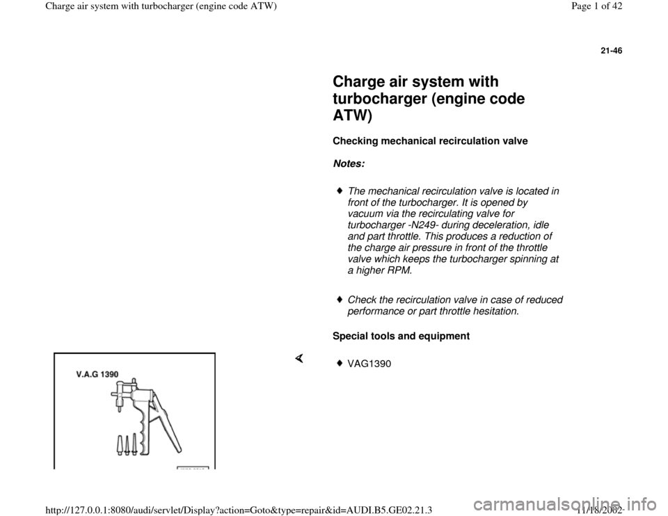 AUDI A3 2000 8L / 1.G AEB ATW Engines Charge Air System With Turbocharger Workshop Manual 