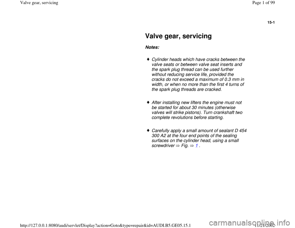AUDI A4 1997 B5 / 1.G APB Engine Valve Gear Service Workshop Manual 