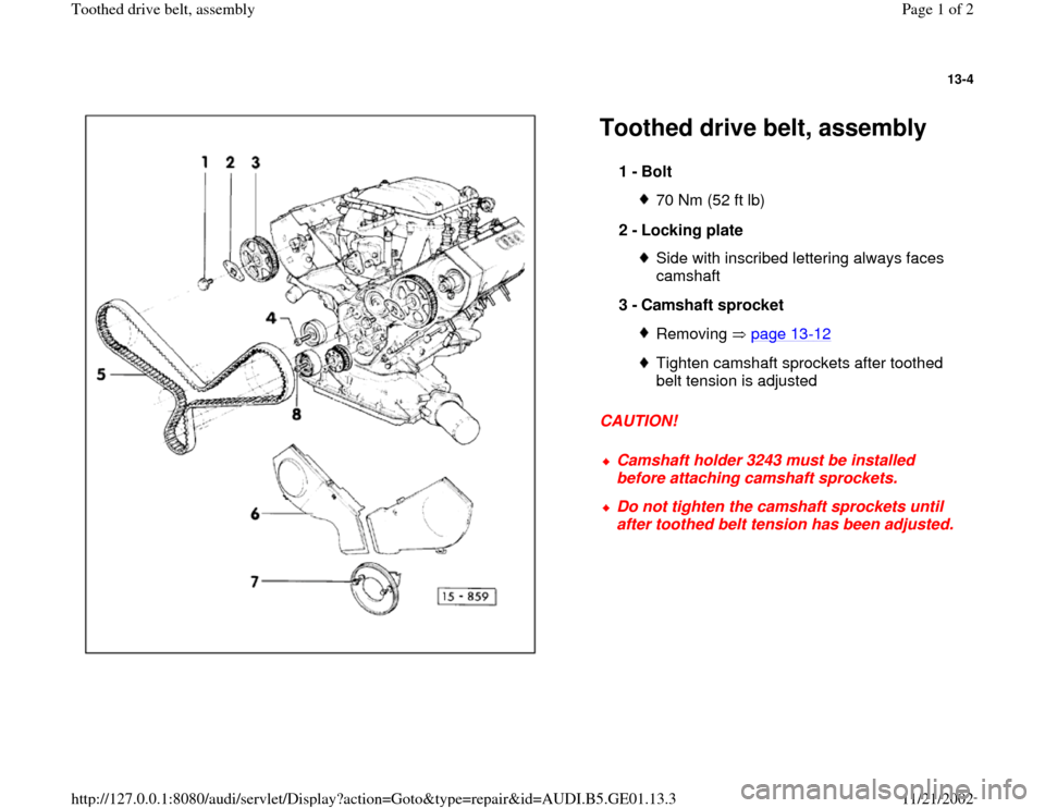 AUDI A4 1995 B5 / 1.G AFC Engine Toothed Drive Belt Assembly Workshop Manual 