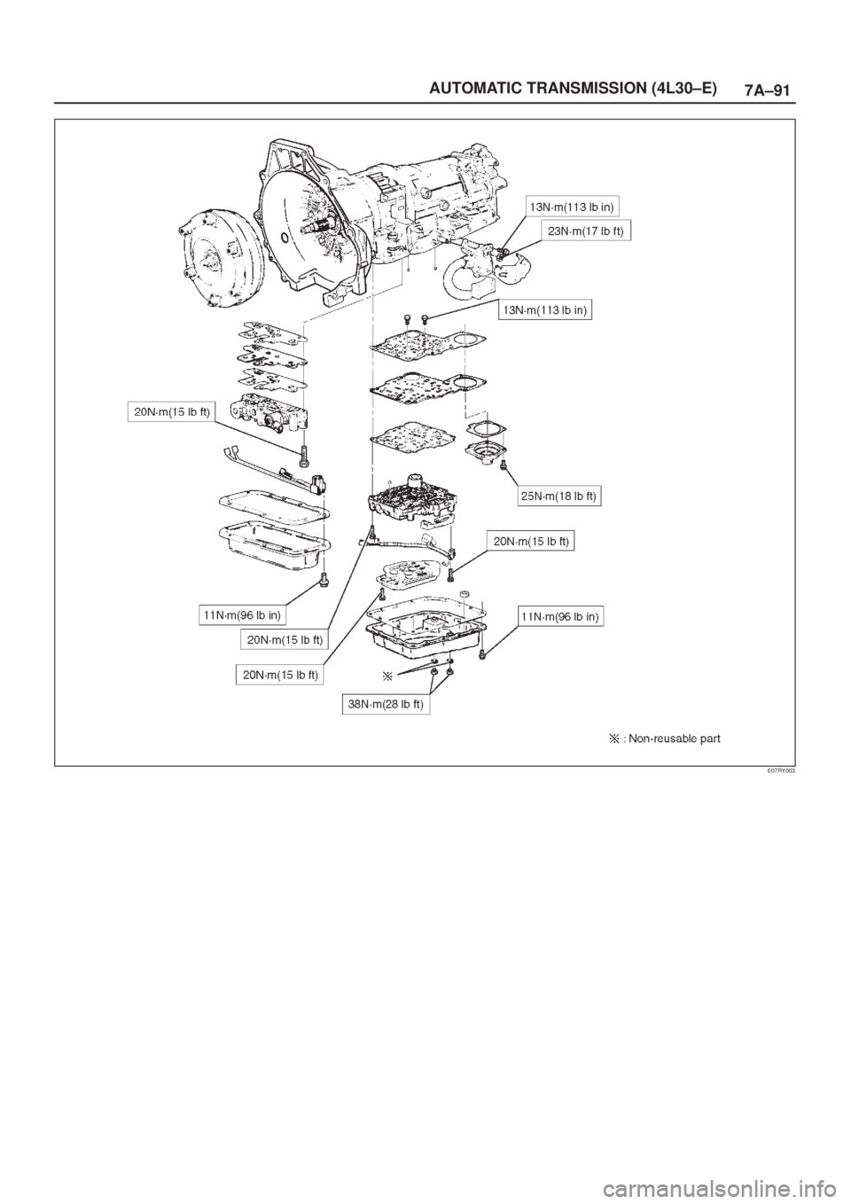 ISUZU AXIOM 2002  Service Repair Manual 7A±91 AUTOMATIC TRANSMISSION (4L30±E)
E07RY003 