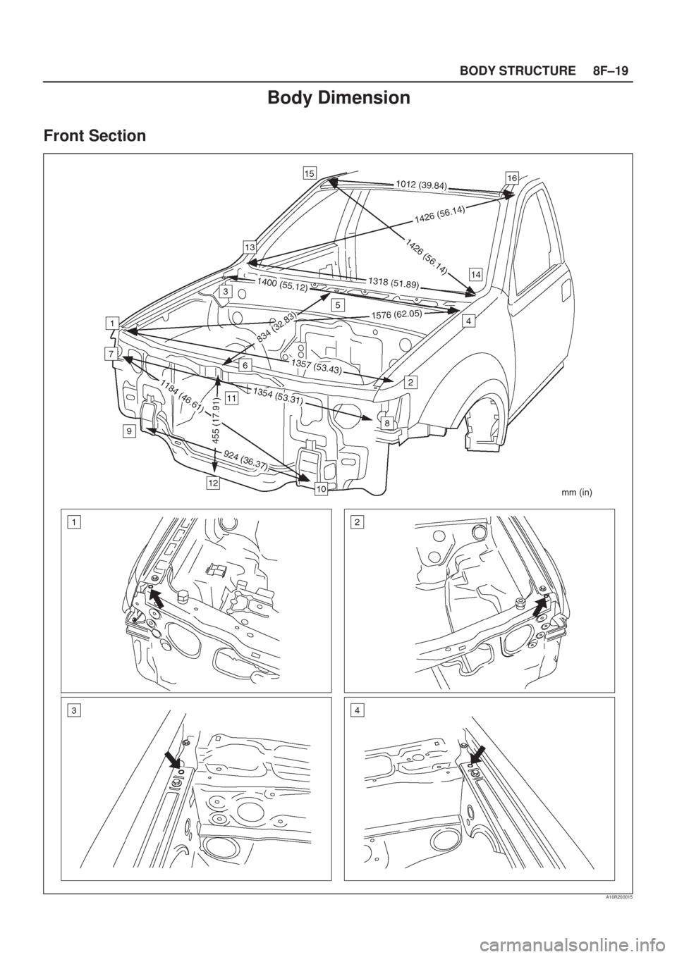 ISUZU AXIOM 2002  Service Repair Manual 8F±19 BODY STRUCTURE
Body Dimension
Front Section
A10R200015 