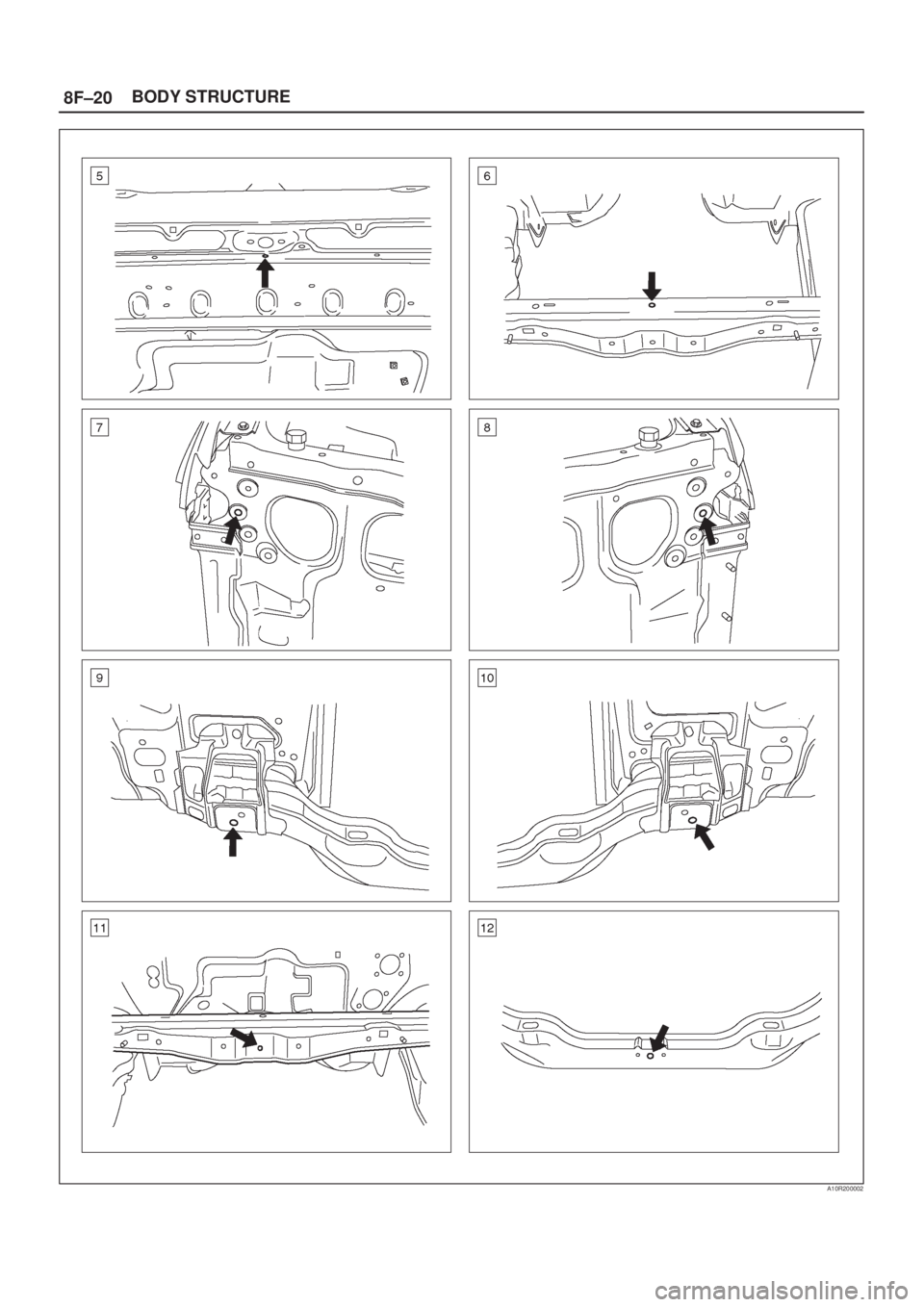 ISUZU AXIOM 2002  Service Repair Manual 8F±20BODY STRUCTURE
A10R200002 