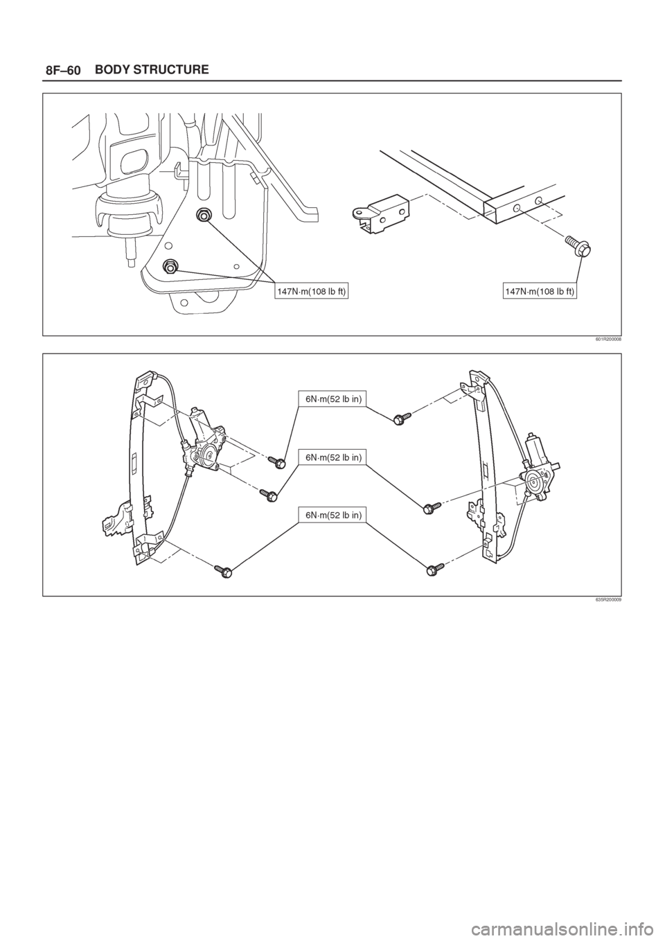 ISUZU AXIOM 2002  Service Repair Manual 8F±60BODY STRUCTURE
601R200008
635R200009 