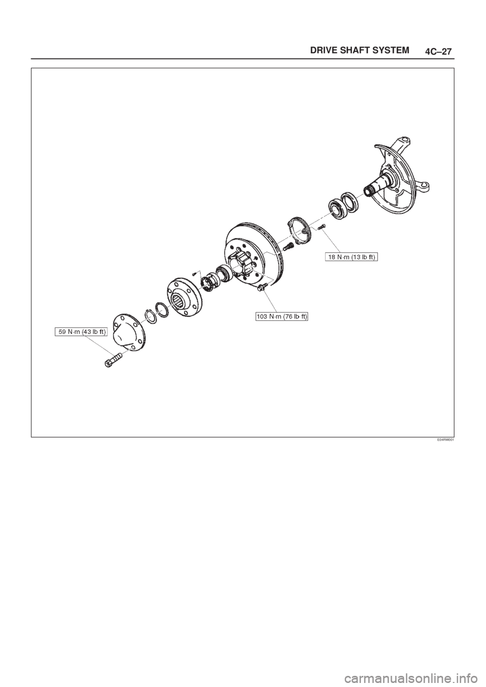 ISUZU AXIOM 2002  Service Repair Manual 4C±27 DRIVE SHAFT SYSTEM
E04RW001 