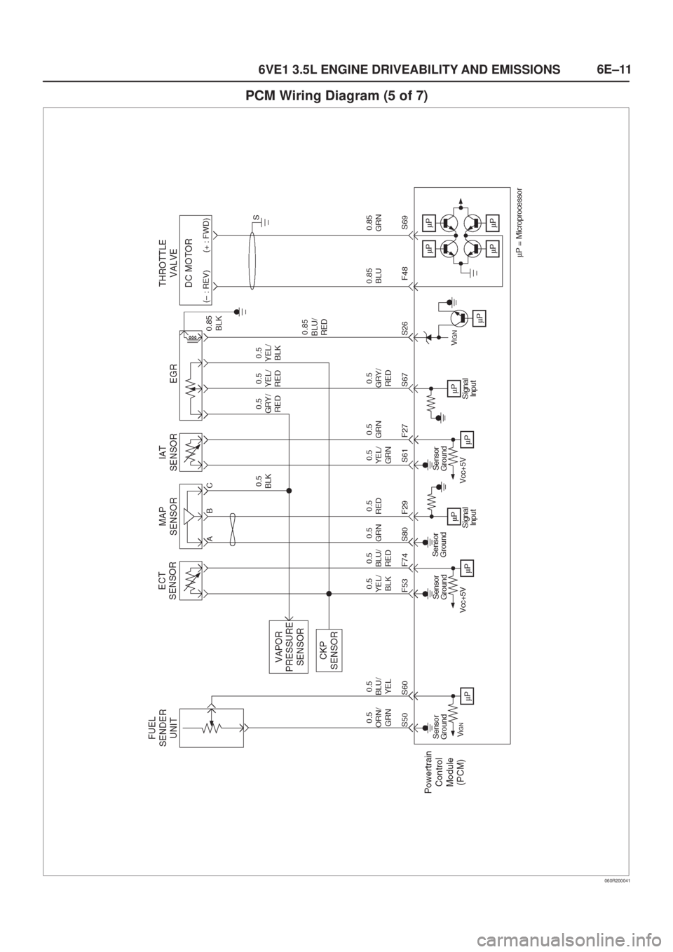 ISUZU AXIOM 2002  Service Repair Manual 6E±11
6VE1 3.5L ENGINE DRIVEABILITY AND EMISSIONS
PCM Wiring Diagram (5 of 7)
060R200041 