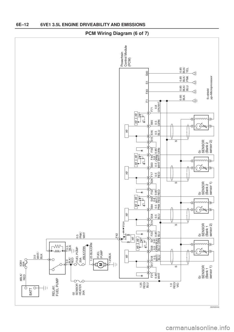 ISUZU AXIOM 2002  Service Repair Manual 6E±12
6VE1 3.5L ENGINE DRIVEABILITY AND EMISSIONS
PCM Wiring Diagram (6 of 7)
060R200046 