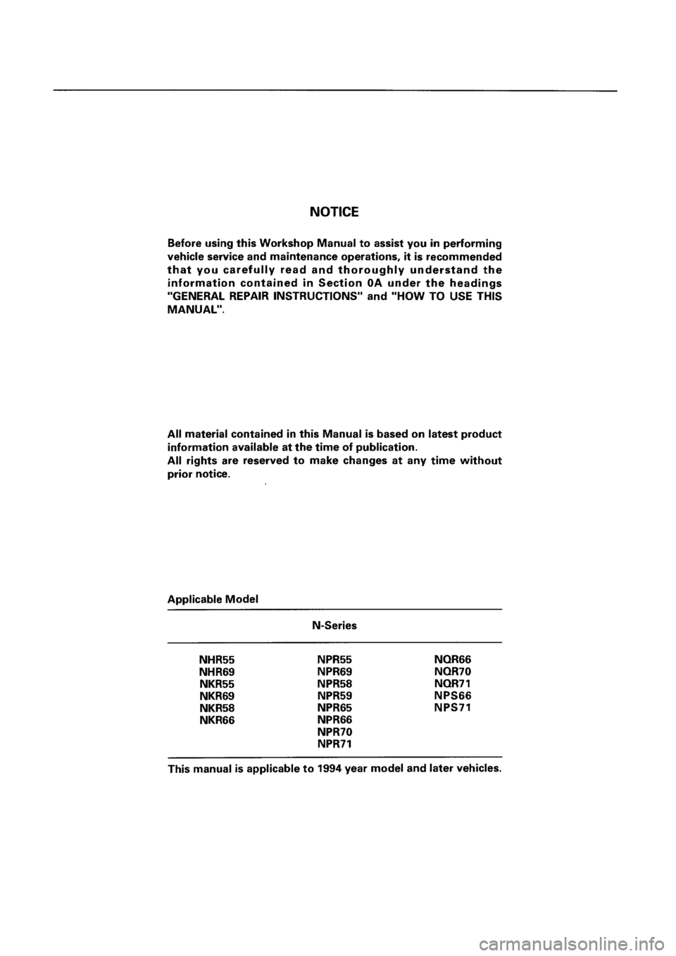 ISUZU ELF 1999 Workshop Manual ISUZU ELF 1999 Workshop Manual