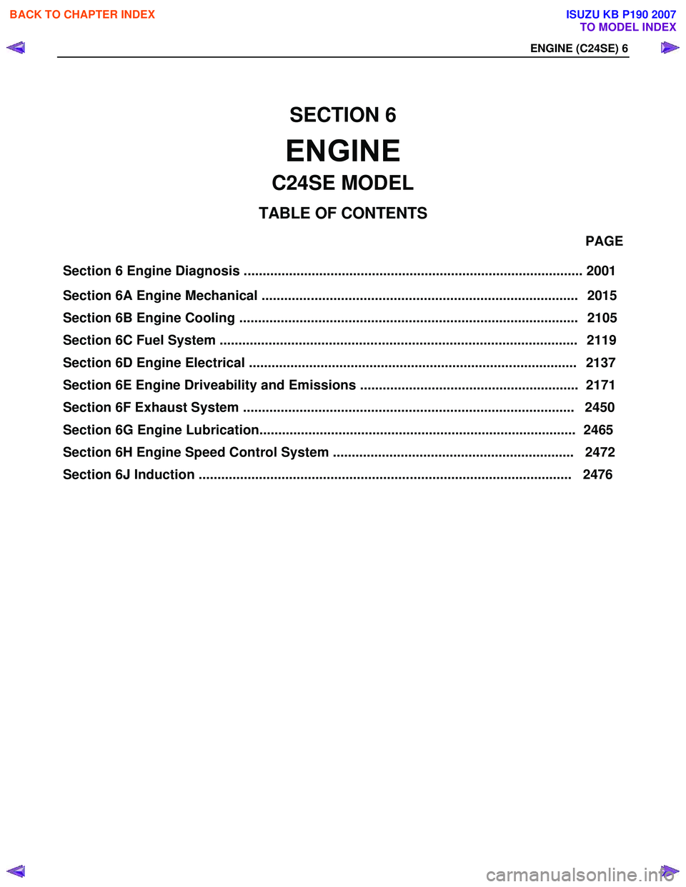 ISUZU KB P190 2007  Workshop Repair Manual Section 6 Engine Diagnosis .......................................................................................... 2001                                                                     PAGE 
Sec