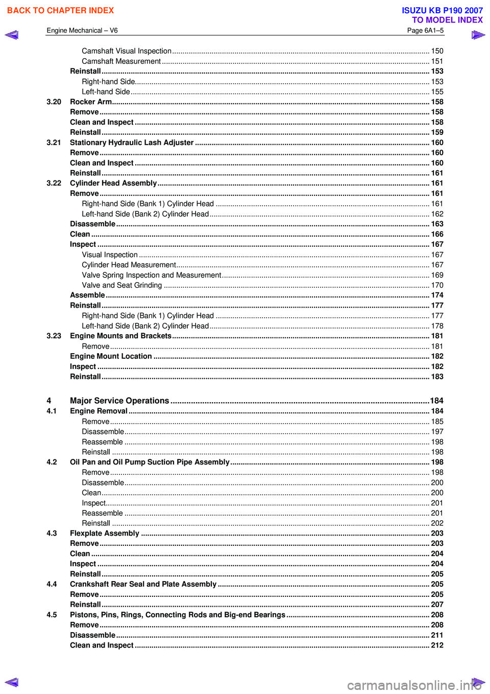 ISUZU KB P190 2007 Workshop Repair Manual Engine Mechanical – V6 Page 6A1–5
Camshaft Visual Inspection ............................................................................................................................ 150
Ca ISUZU KB P190 2007 Workshop Repair Manual Engine Mechanical – V6 Page 6A1–5
Camshaft Visual Inspection ............................................................................................................................ 150
Ca