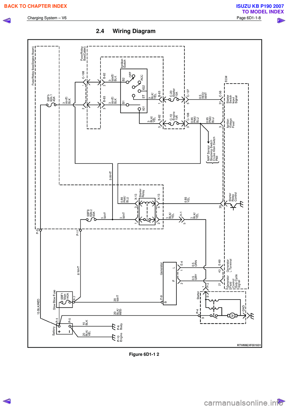 ISUZU KB P190 2007 Workshop Repair Manual Charging System – V6 Page 6D1-1-8
2.4 Wiring Diagram
Figure 6D1-1 2
BACK TO CHAPTER INDEX
TO MODEL INDEX
ISUZU KB P190 2007 ISUZU KB P190 2007 Workshop Repair Manual Charging System – V6 Page 6D1-1-8
2.4 Wiring Diagram
Figure 6D1-1 2
BACK TO CHAPTER INDEX
TO MODEL INDEX
ISUZU KB P190 2007