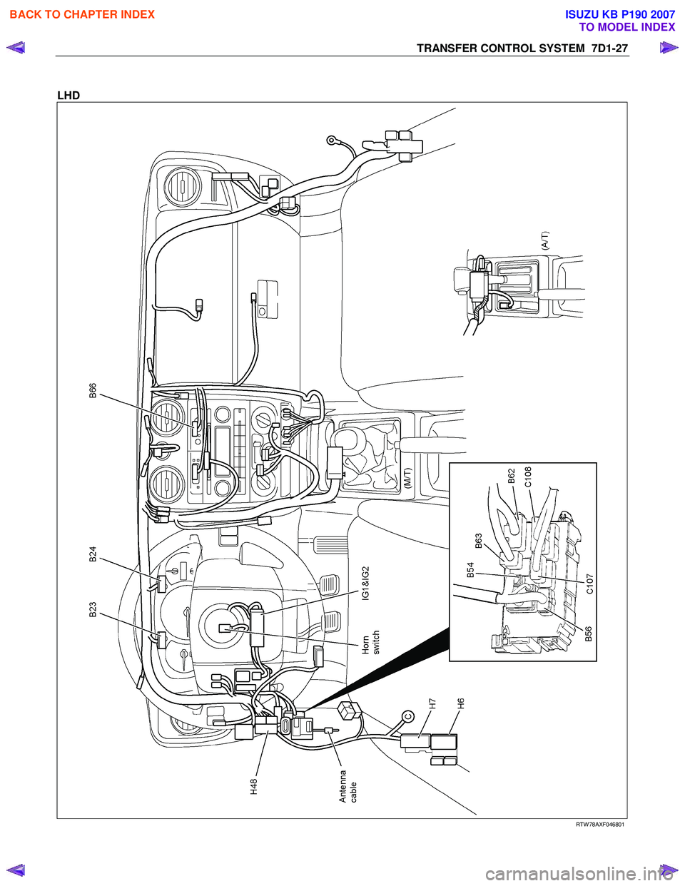 ISUZU KB P190 2007 Workshop Repair Manual TRANSFER CONTROL SYSTEM 7D1-27
LHD
RTW 78AXF046801
BACK TO CHAPTER INDEX
TO MODEL INDEX
ISUZU KB P190 2007 ISUZU KB P190 2007 Workshop Repair Manual TRANSFER CONTROL SYSTEM 7D1-27
LHD
RTW 78AXF046801
BACK TO CHAPTER INDEX
TO MODEL INDEX
ISUZU KB P190 2007