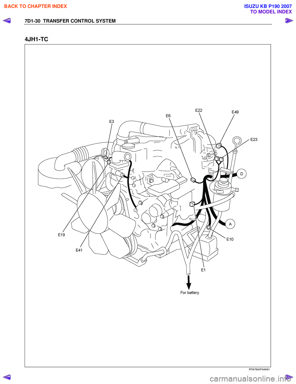 ISUZU KB P190 2007 Workshop Repair Manual 7D1-30 TRANSFER CONTROL SYSTEM
4JH1-TC
RTW 78AXF049401
BACK TO CHAPTER INDEX
TO MODEL INDEX
ISUZU KB P190 2007 ISUZU KB P190 2007 Workshop Repair Manual 7D1-30 TRANSFER CONTROL SYSTEM
4JH1-TC
RTW 78AXF049401
BACK TO CHAPTER INDEX
TO MODEL INDEX
ISUZU KB P190 2007
